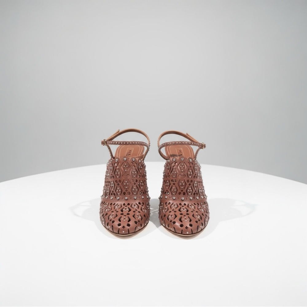 Alaia tan colored laser cut and enbellished heels EXC CONDITION - Picture 2 of 11